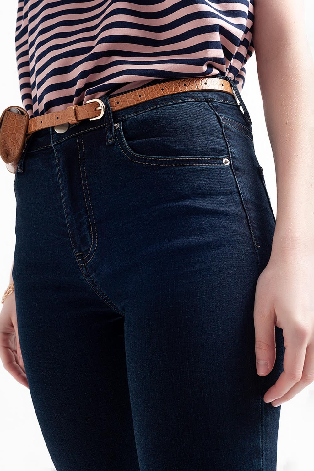 Calças de ganga skinny de cintura alta azul escura