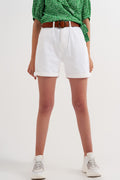 Calções de ganga estilo mom style em branco