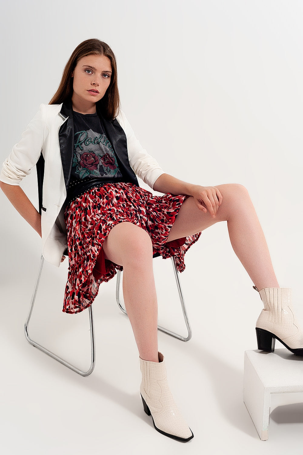 Miniskirt com rufos de impressão animal