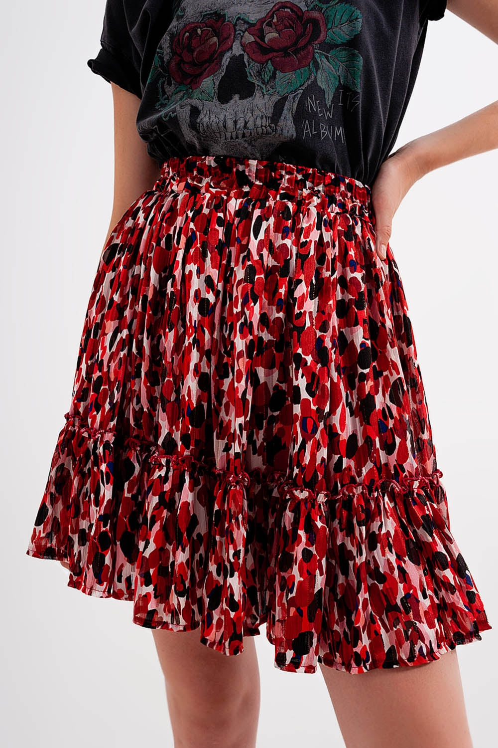 Miniskirt com rufos de impressão animal