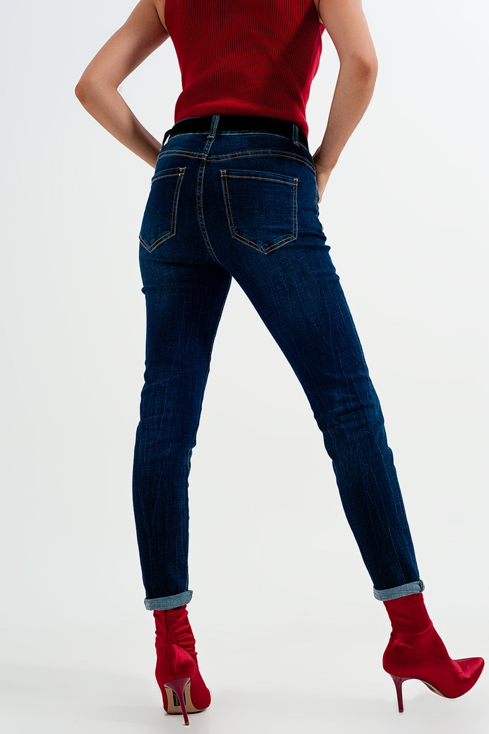 Calças de ganga skinny de cintura alta lavadas de azul