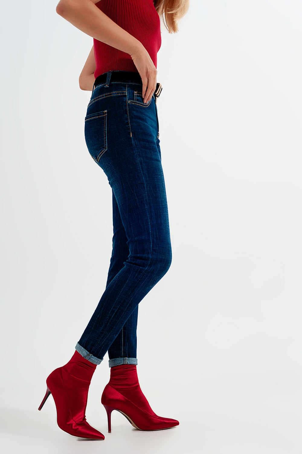 Calças de ganga skinny de cintura alta lavadas de azul