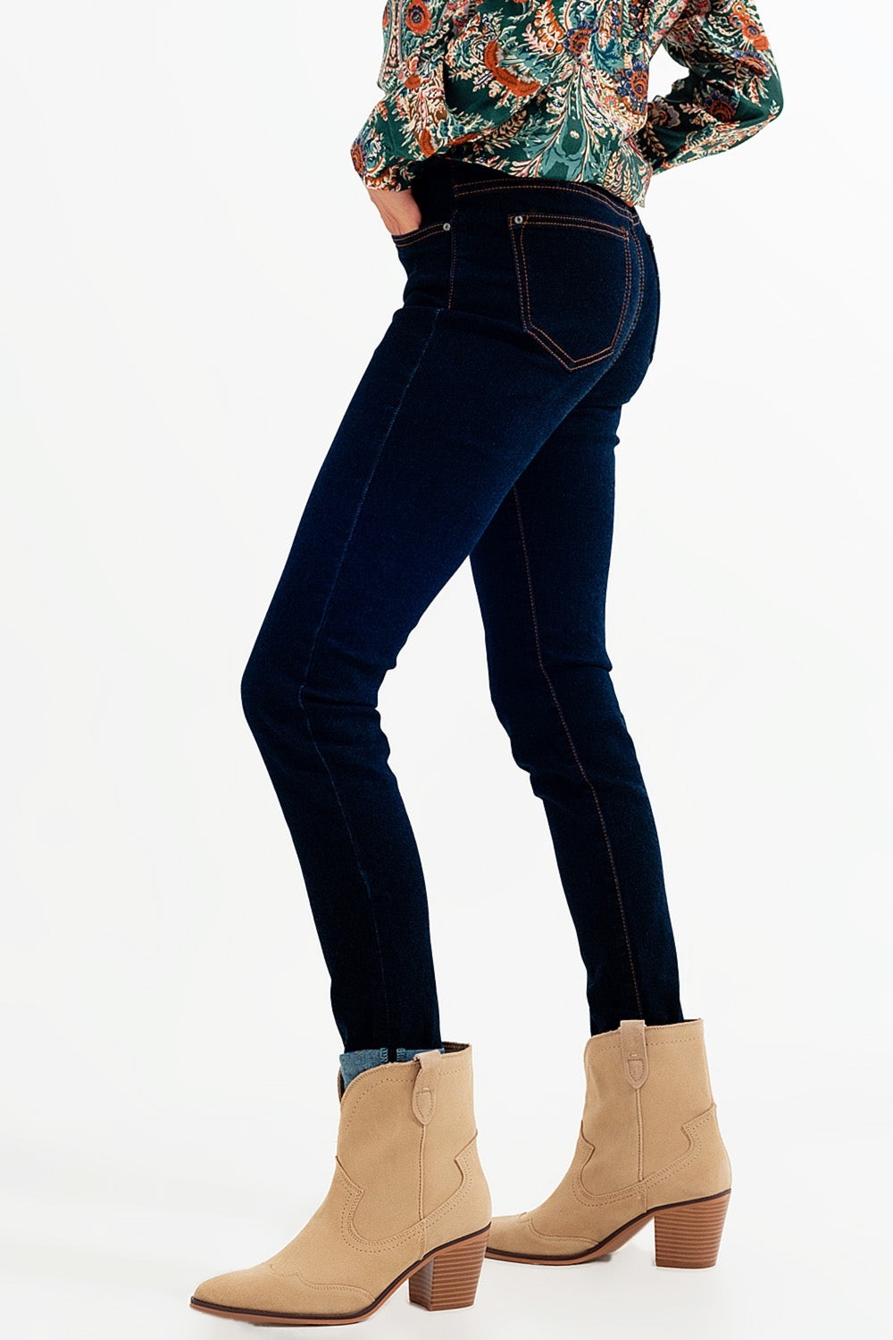 Calças de ganga super skinny lavadas a azul escuro