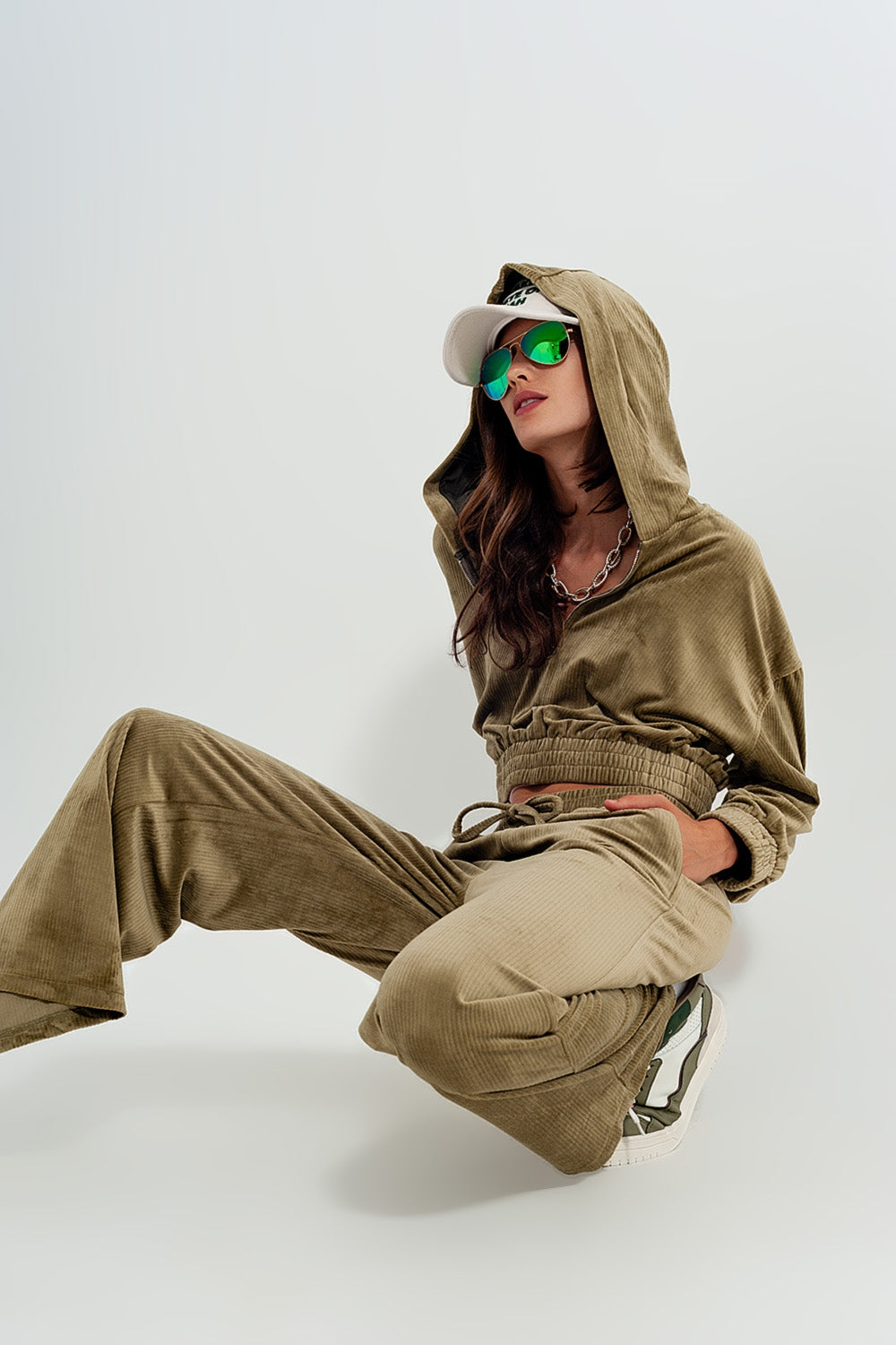 Jogger com cintura de cordão Verde