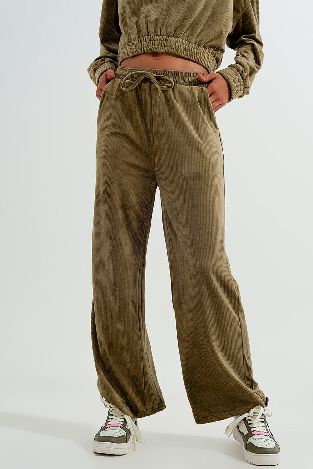 Jogger com cintura de cordão Verde