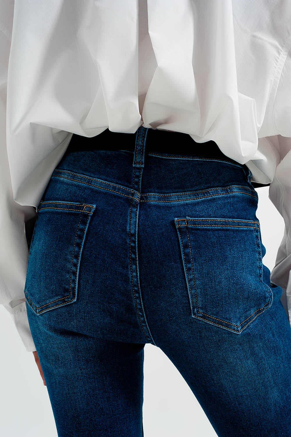 Calças de ganga skinny de algodão azul escuro com ajuste skinny