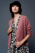 Cardigan de malha com mangas de balão rosa