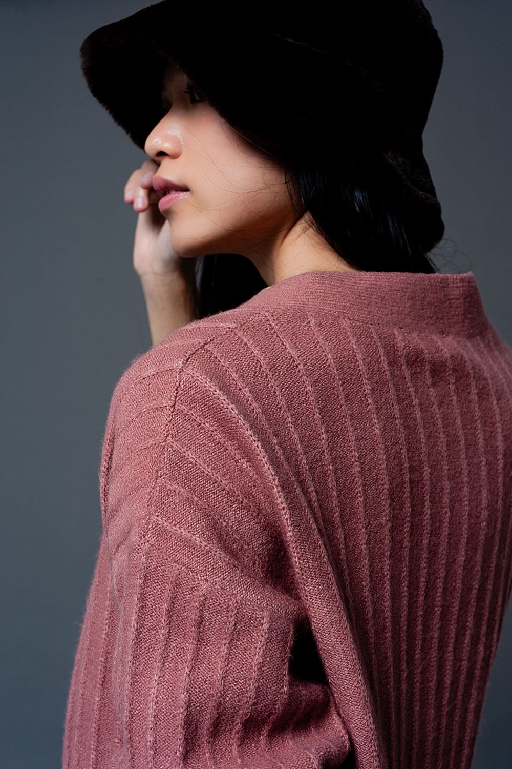 Cardigan de malha com mangas de balão rosa
