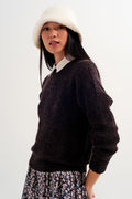 Pullover com pescoço redondo em cor de chocolate