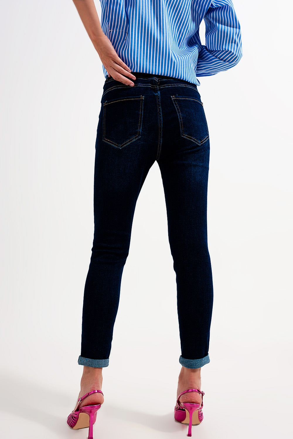 Calças de ganga skinny de lavagem azul escuro com ajuste skinny
