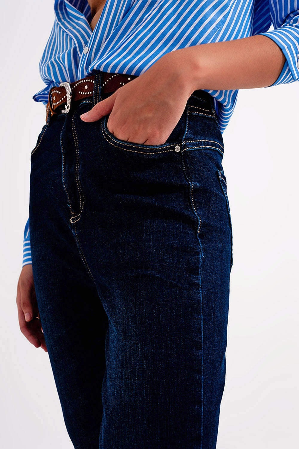 Calças de ganga skinny de lavagem azul escuro com ajuste skinny