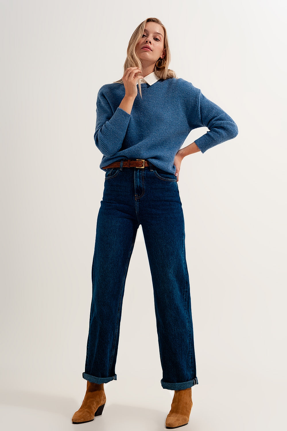 Pullover com pescoço redondo em cor azul