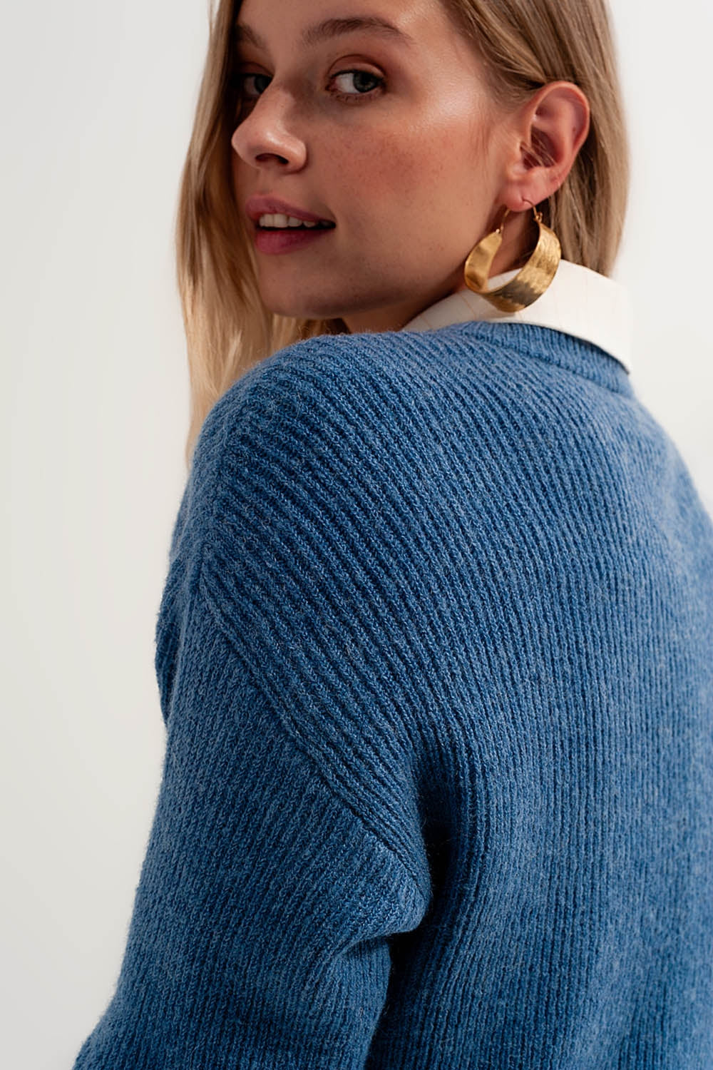 Pullover com pescoço redondo em cor azul