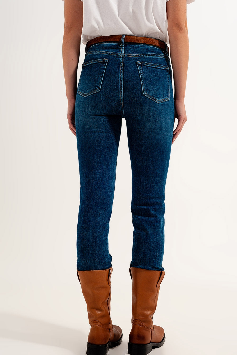 jeans super skinny de cintura alta em azul escuro com elástico de alta qualidade
