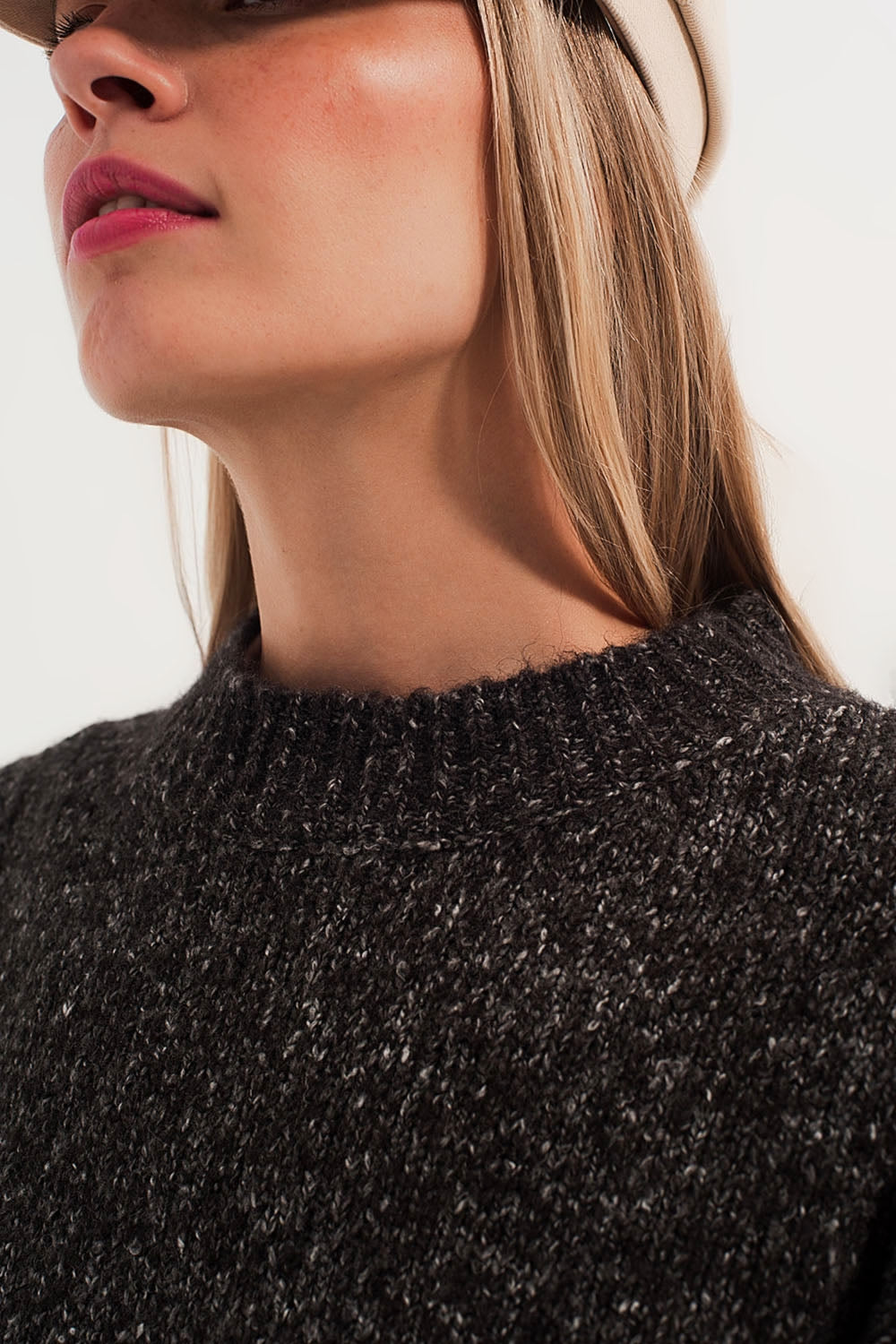 Camisola de pescoço mosqueado de cor preto para tripulação