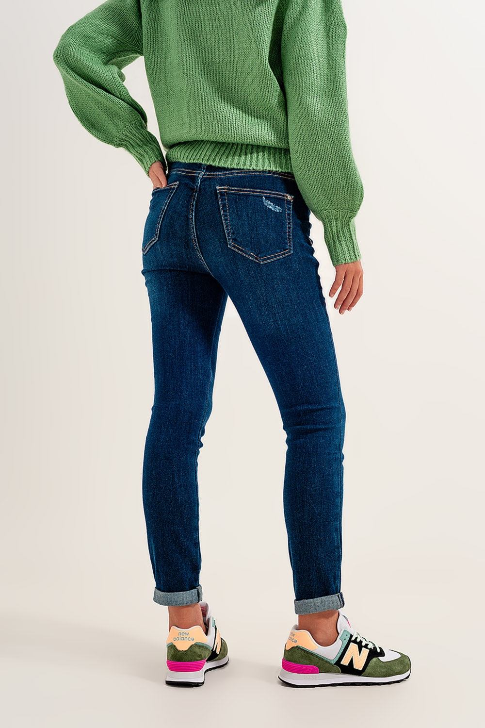 Calças de ganga Skinny mom com elasticidade em azul médio