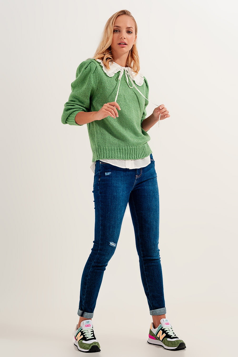 Calças de ganga Skinny mom com elasticidade em azul médio