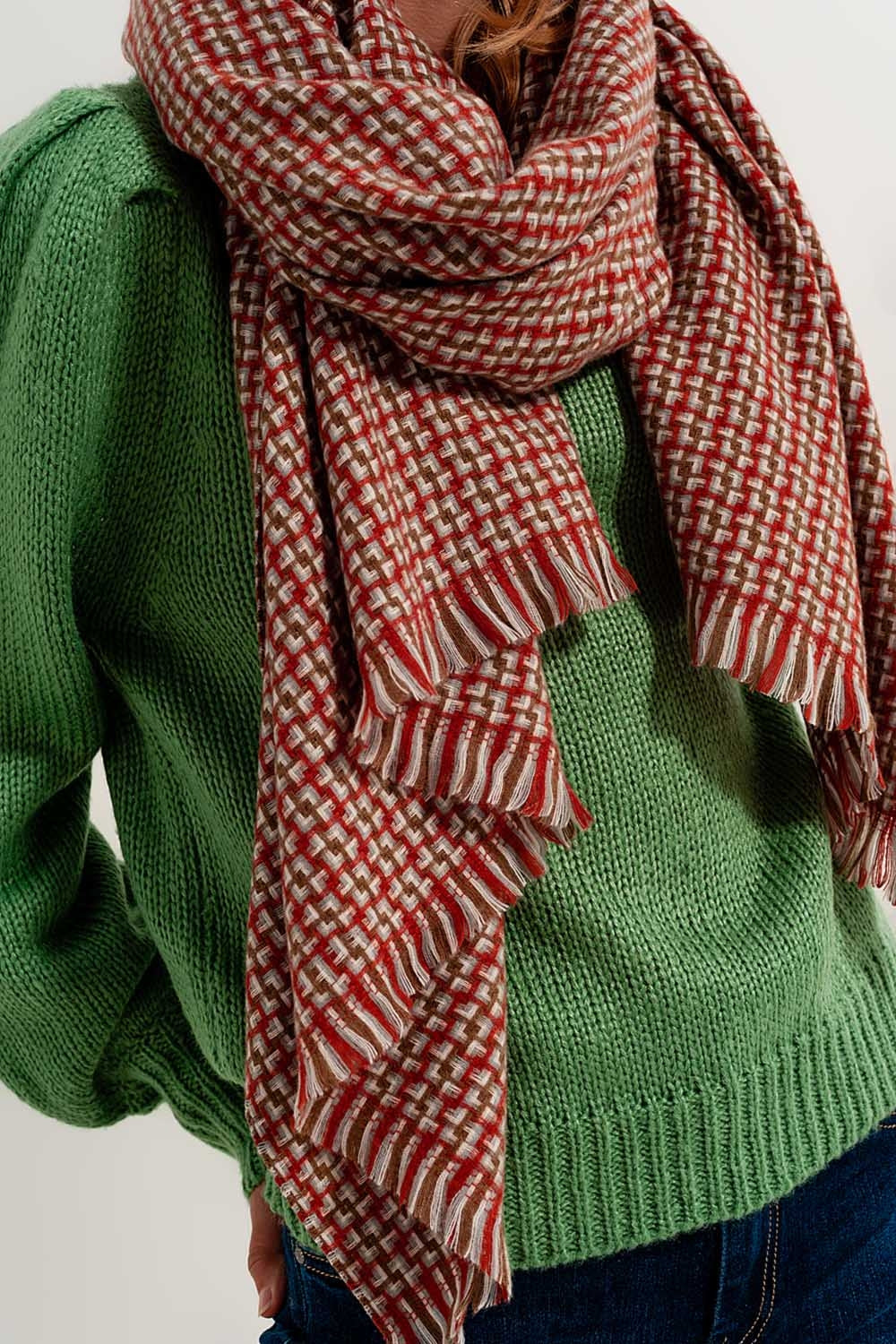 Lenço vermelho super macio com impressão geométrica