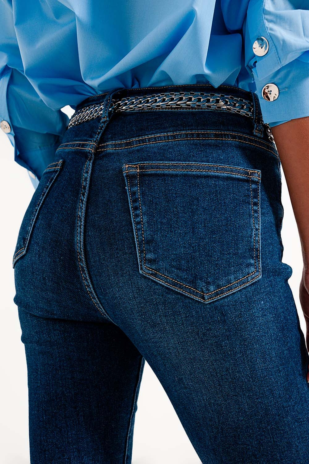 Calças de ganga skinny de cintura alta de lavagem escura com lavagem escura