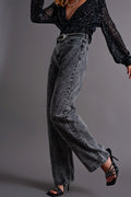 Calças de ganga Mom preto de cintura alta