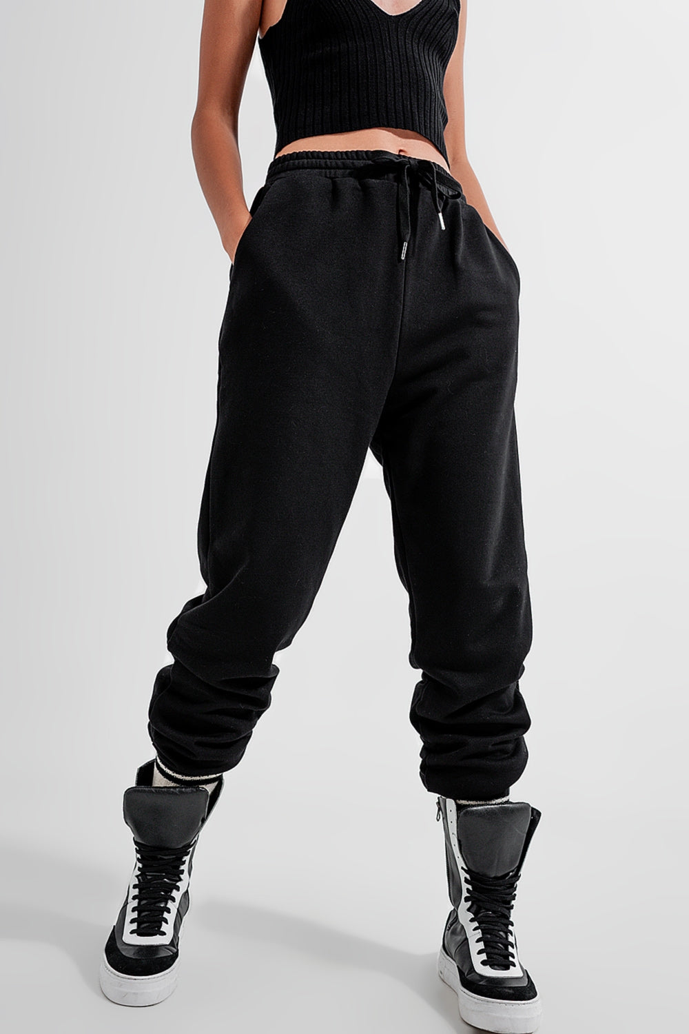 Joggers básicos de cordão de algodão preto