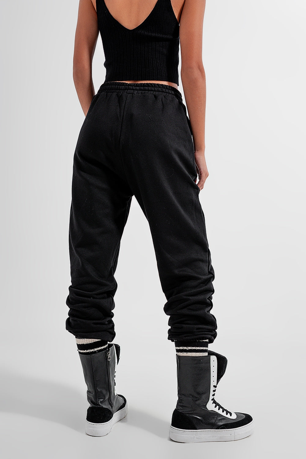 Joggers básicos de cordão de algodão preto