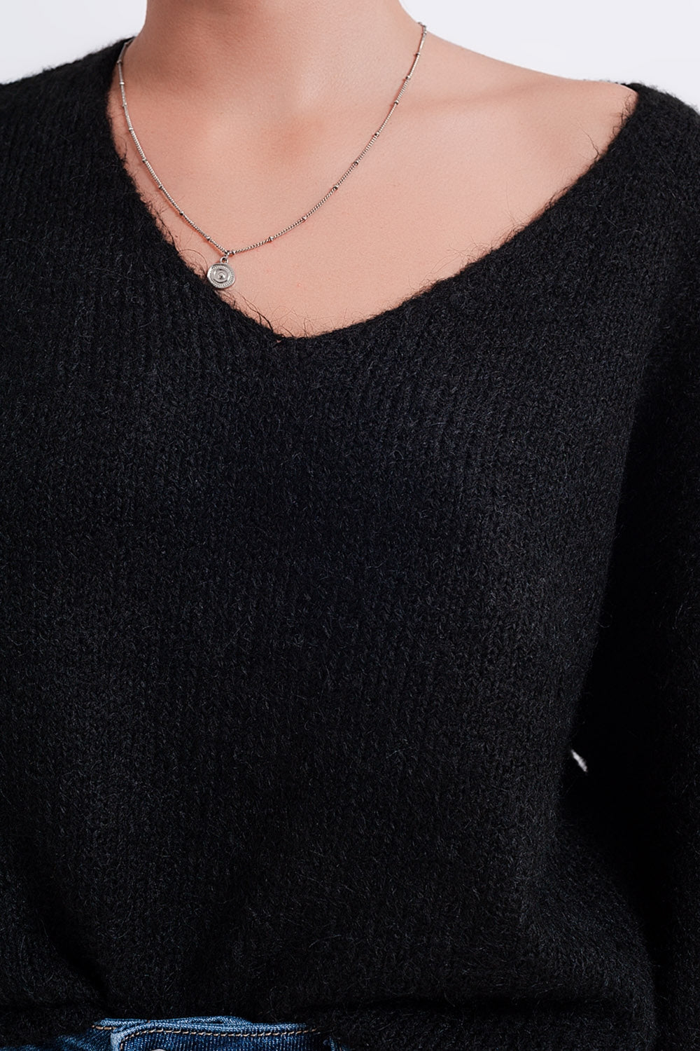 Camisola preta fofo de asas de morcego