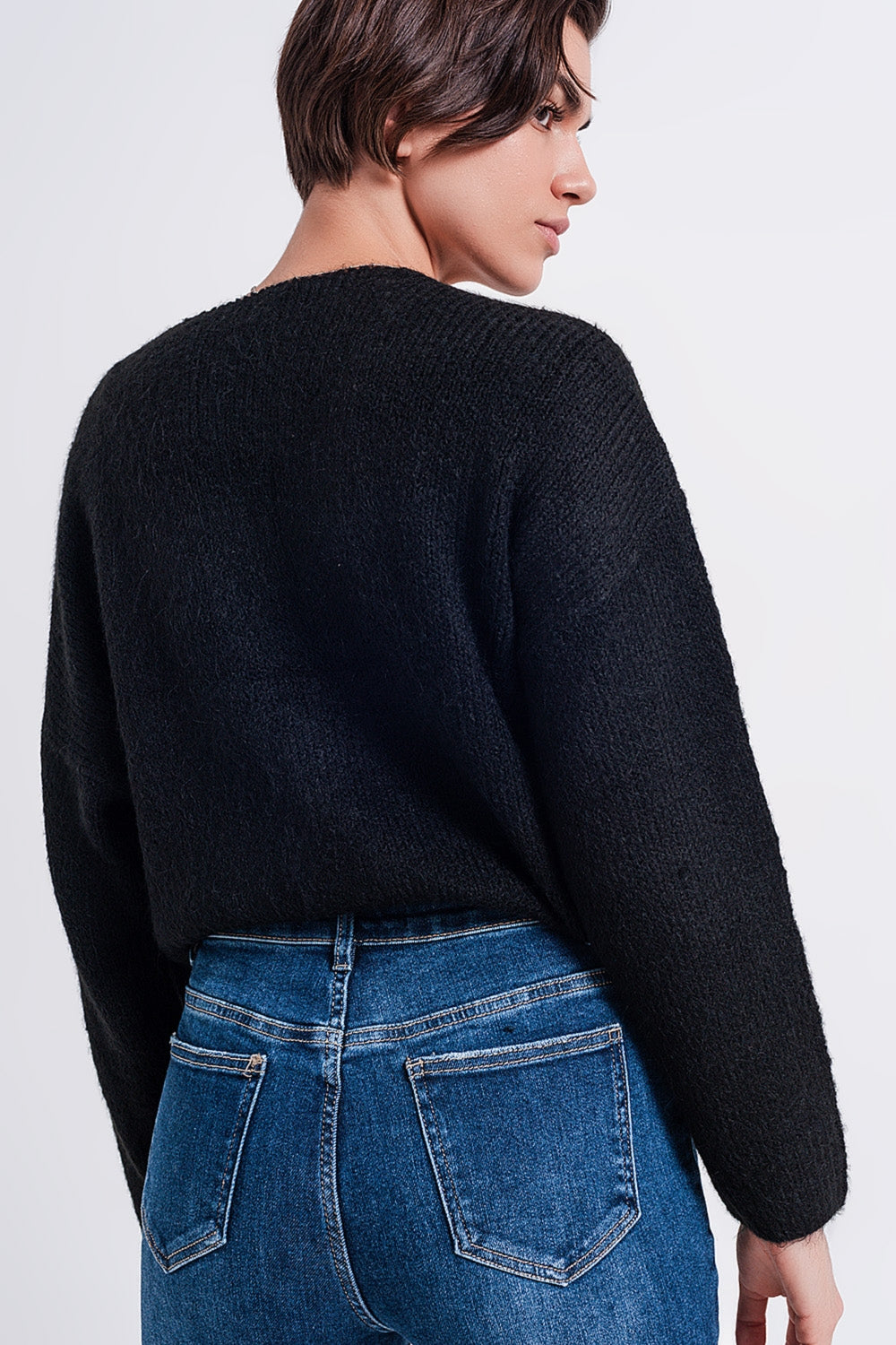 Camisola preta fofo de asas de morcego