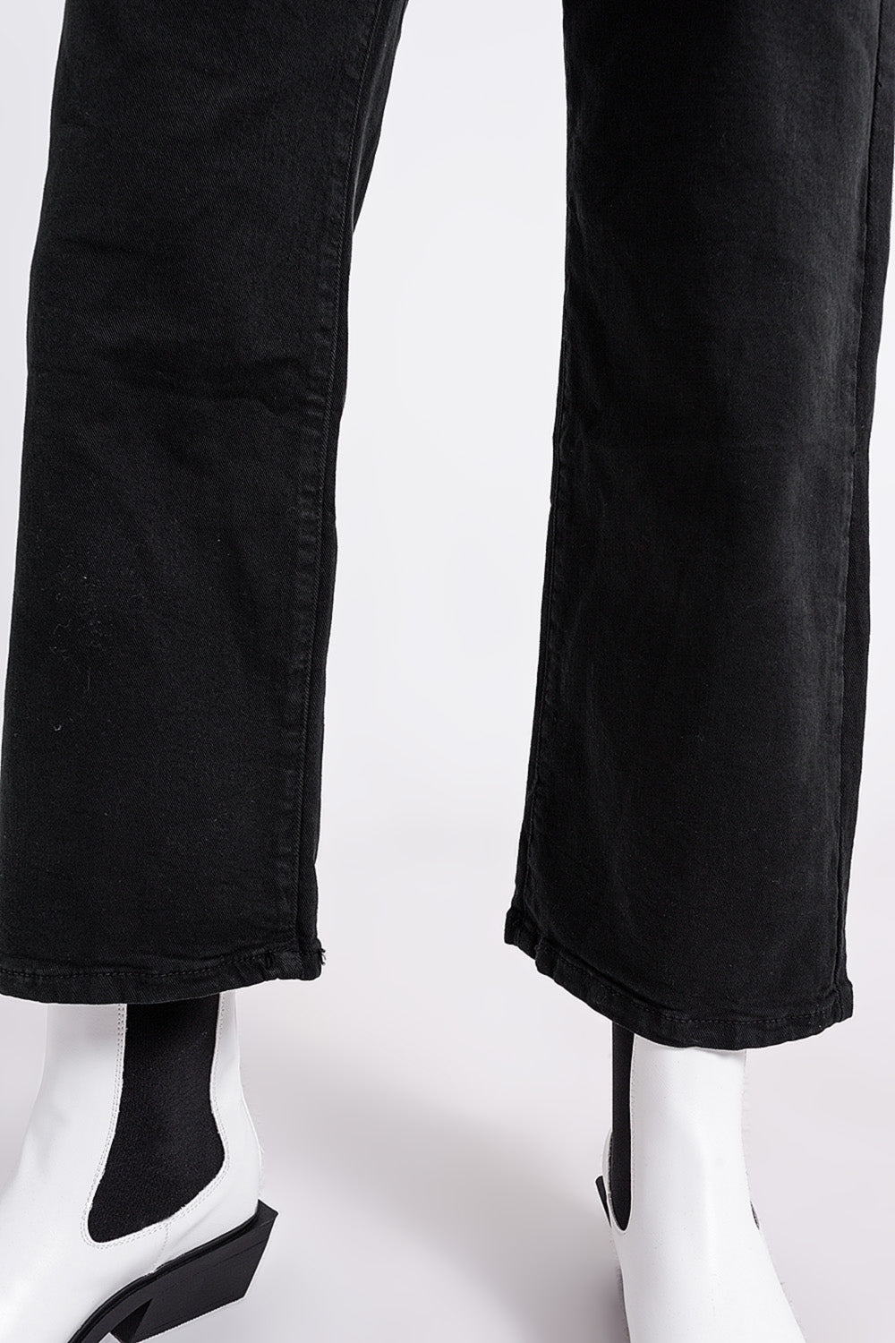 Calças de ganga capri preto com pernas largas