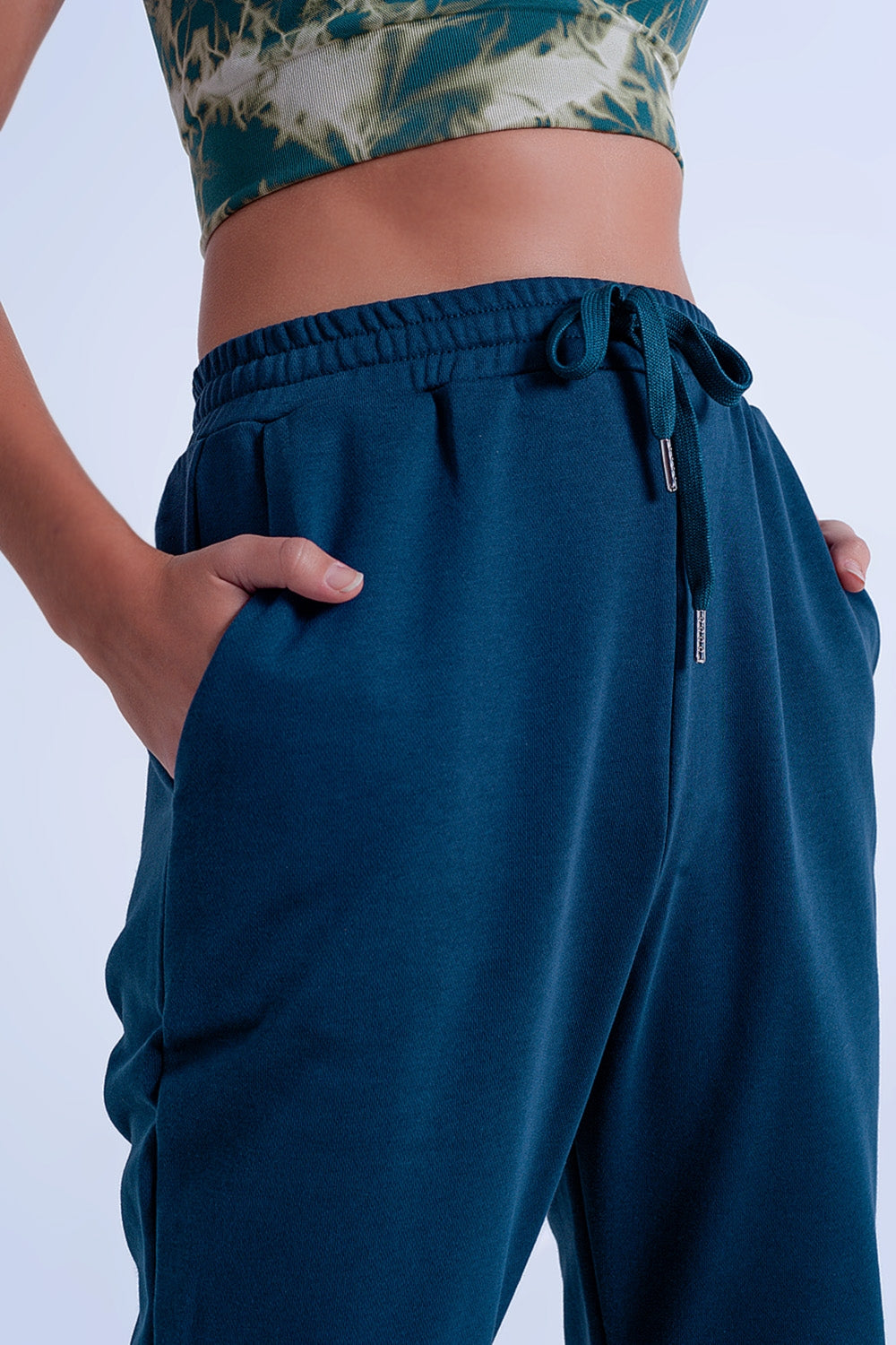 Joggers básicos de cordão de algodão verde escuro