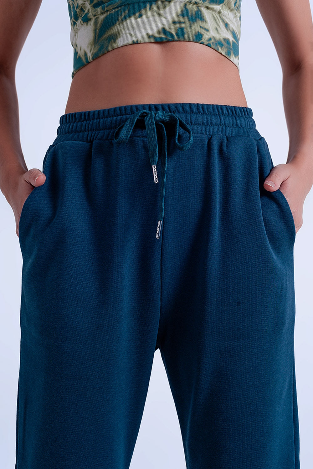 Joggers básicos de cordão de algodão verde escuro