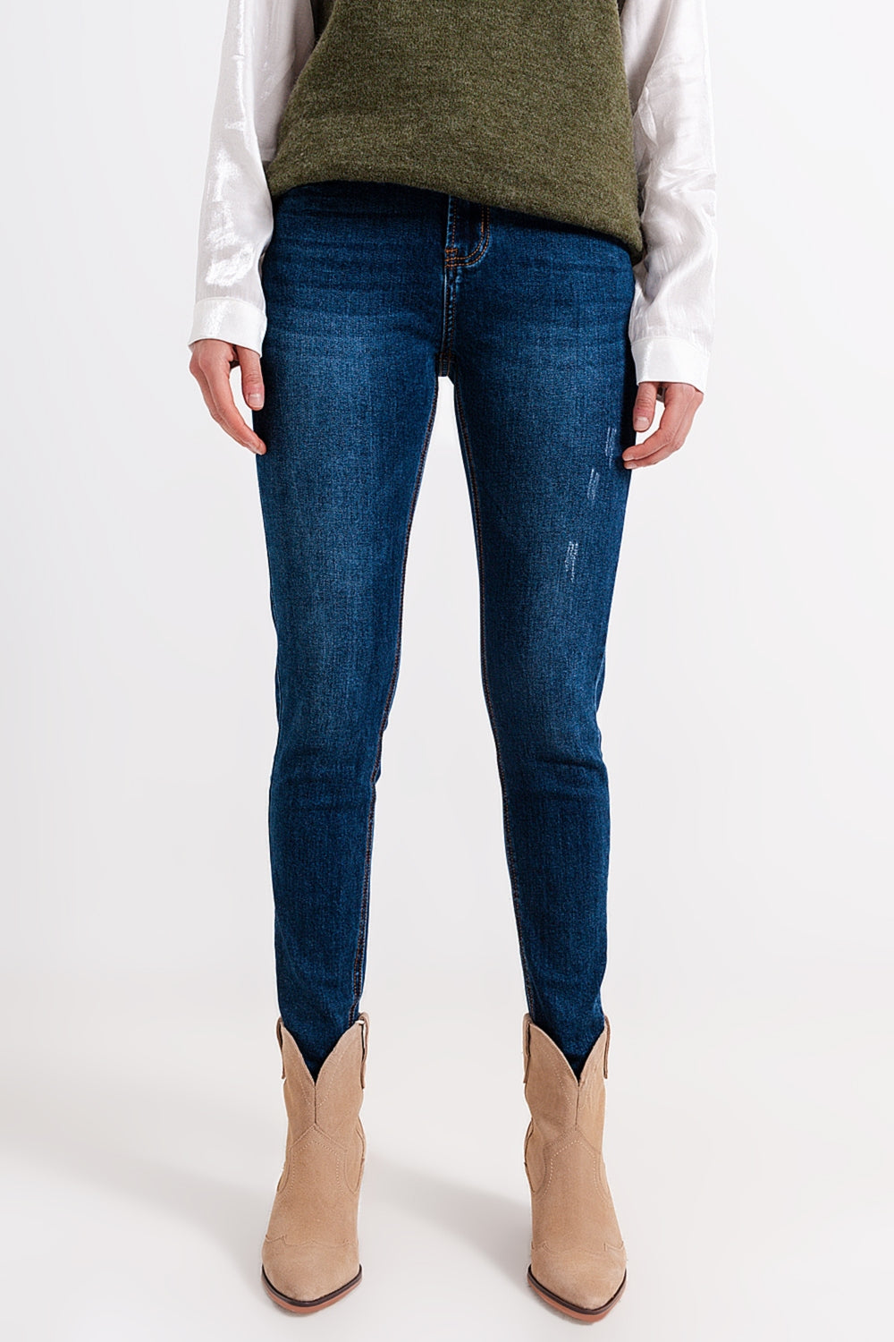 Calças de ganga skinny de cintura alta lavadas a azul médio