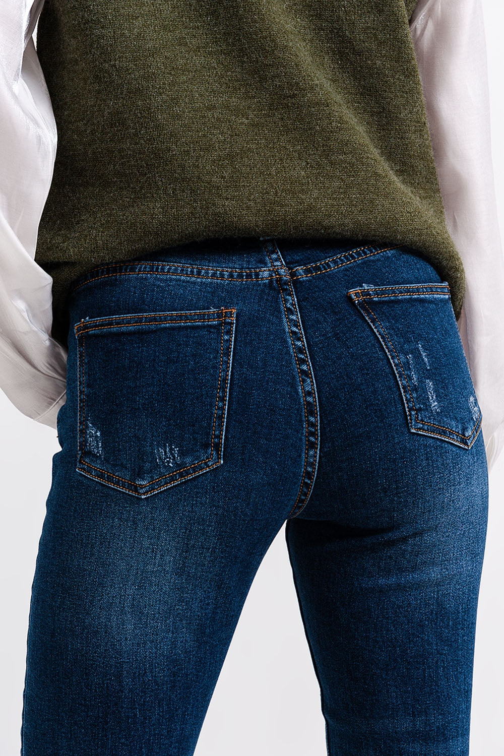 Calças de ganga skinny de cintura alta lavadas a azul médio