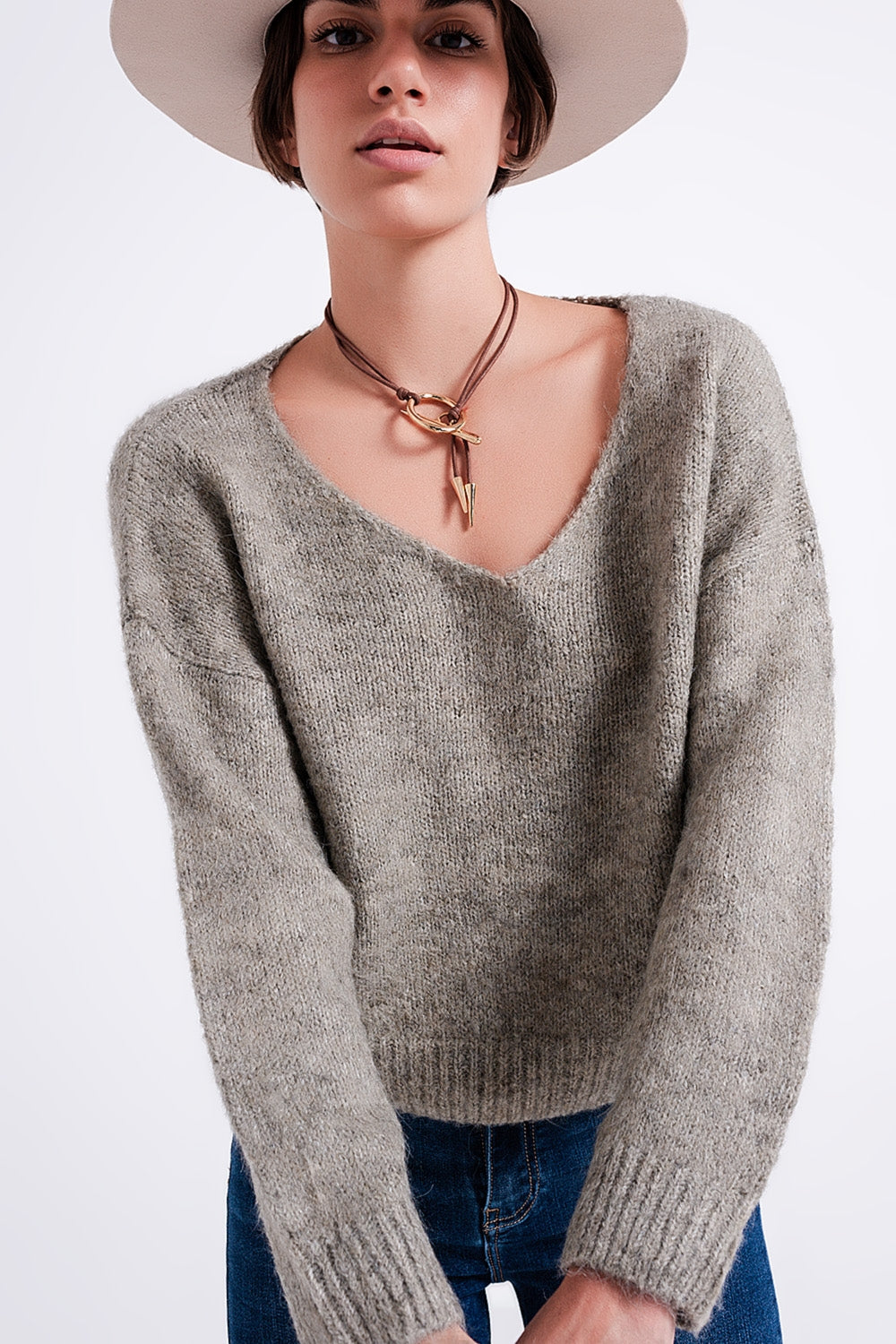 Camisola fofa com asas de morcego cáqui