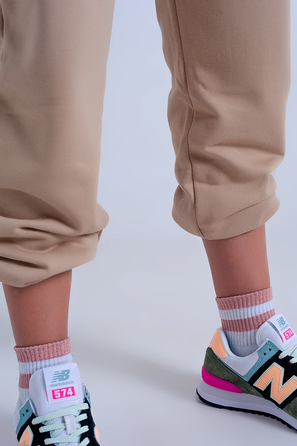 Joggers beije basic allacciati in cotone