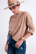 Camisola de gola rulê de malha bege