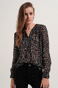 Blusa transparente de manga comprida com impressão
