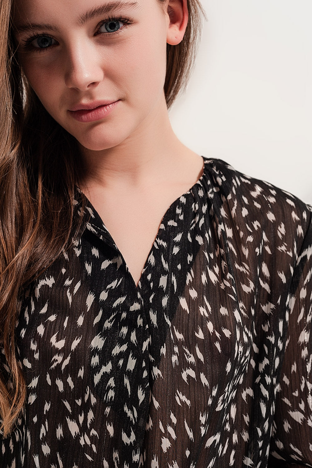 Blusa transparente de manga comprida com impressão