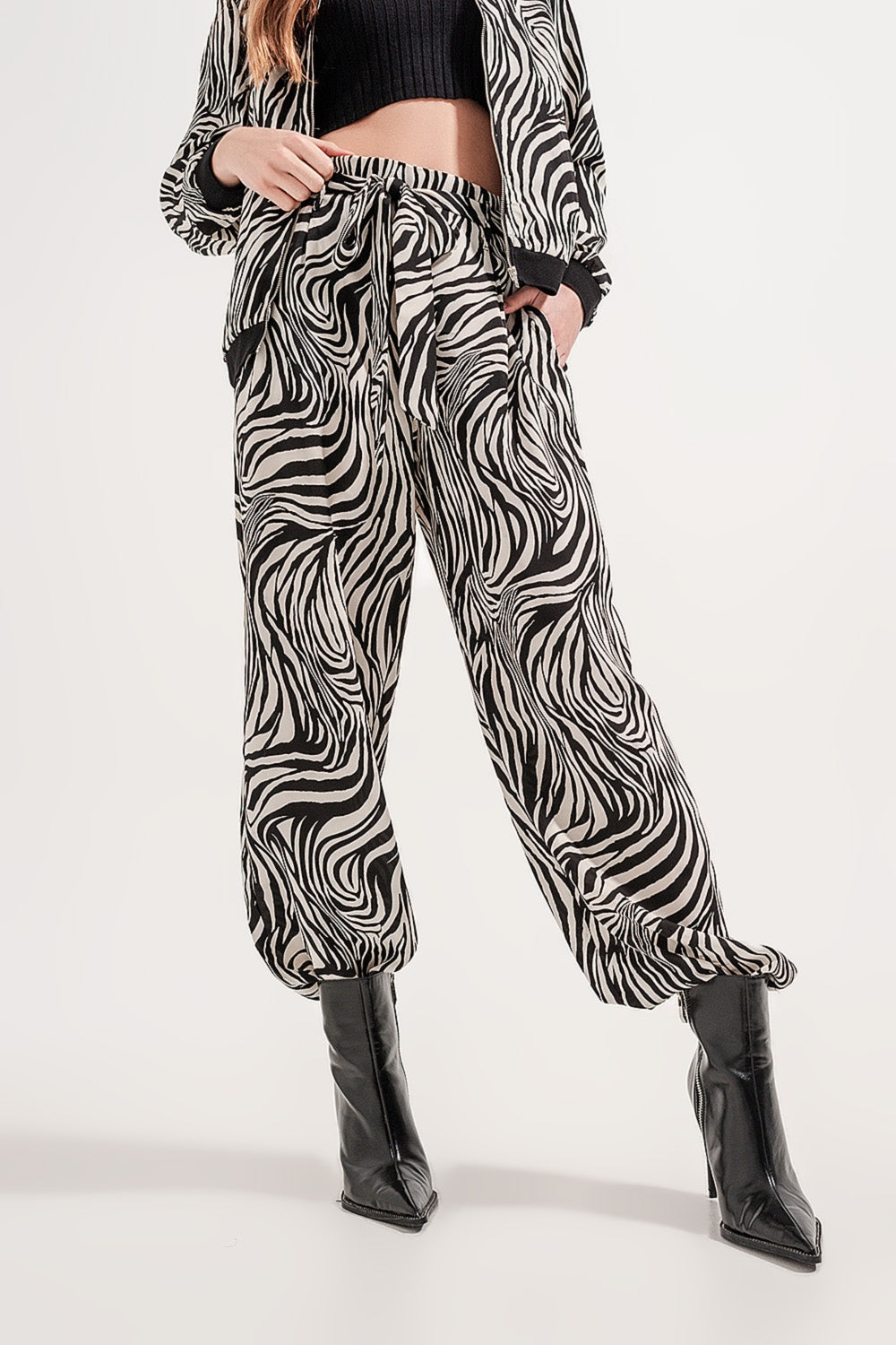 Calças de estampa de zebra de perna muito larga