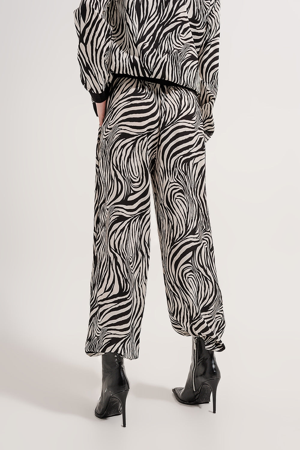 Calças de estampa de zebra de perna muito larga
