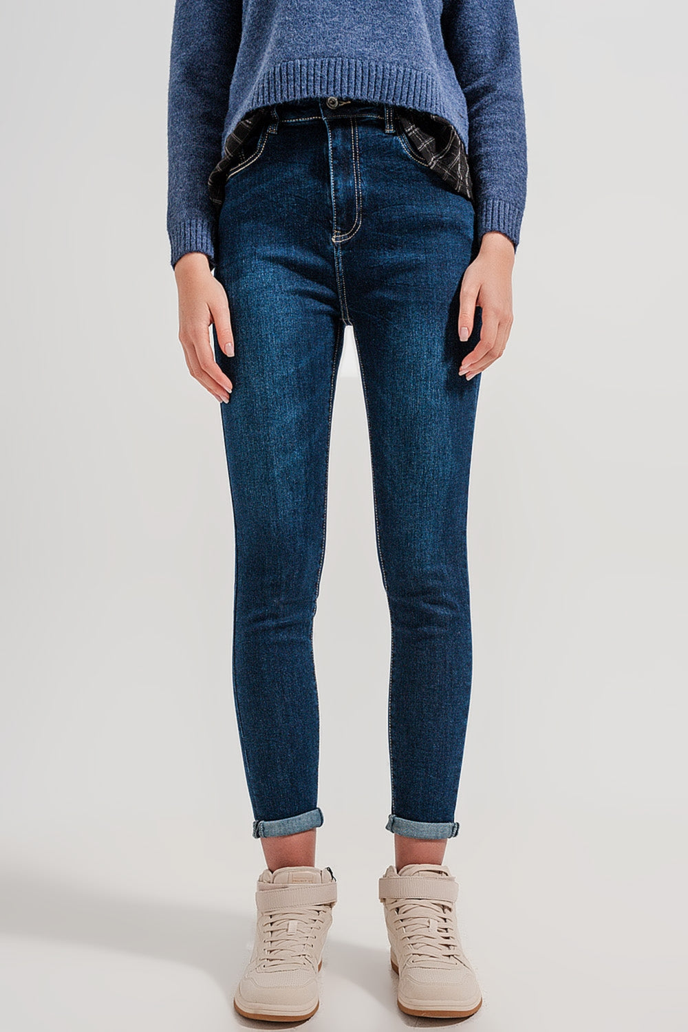 Calças de ganga skinny de cintura alta em azul escuro