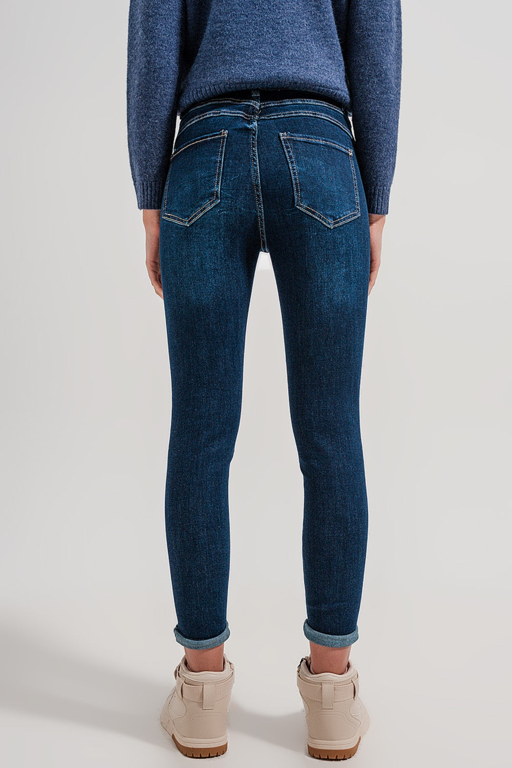 Calças de ganga skinny de cintura alta em azul escuro