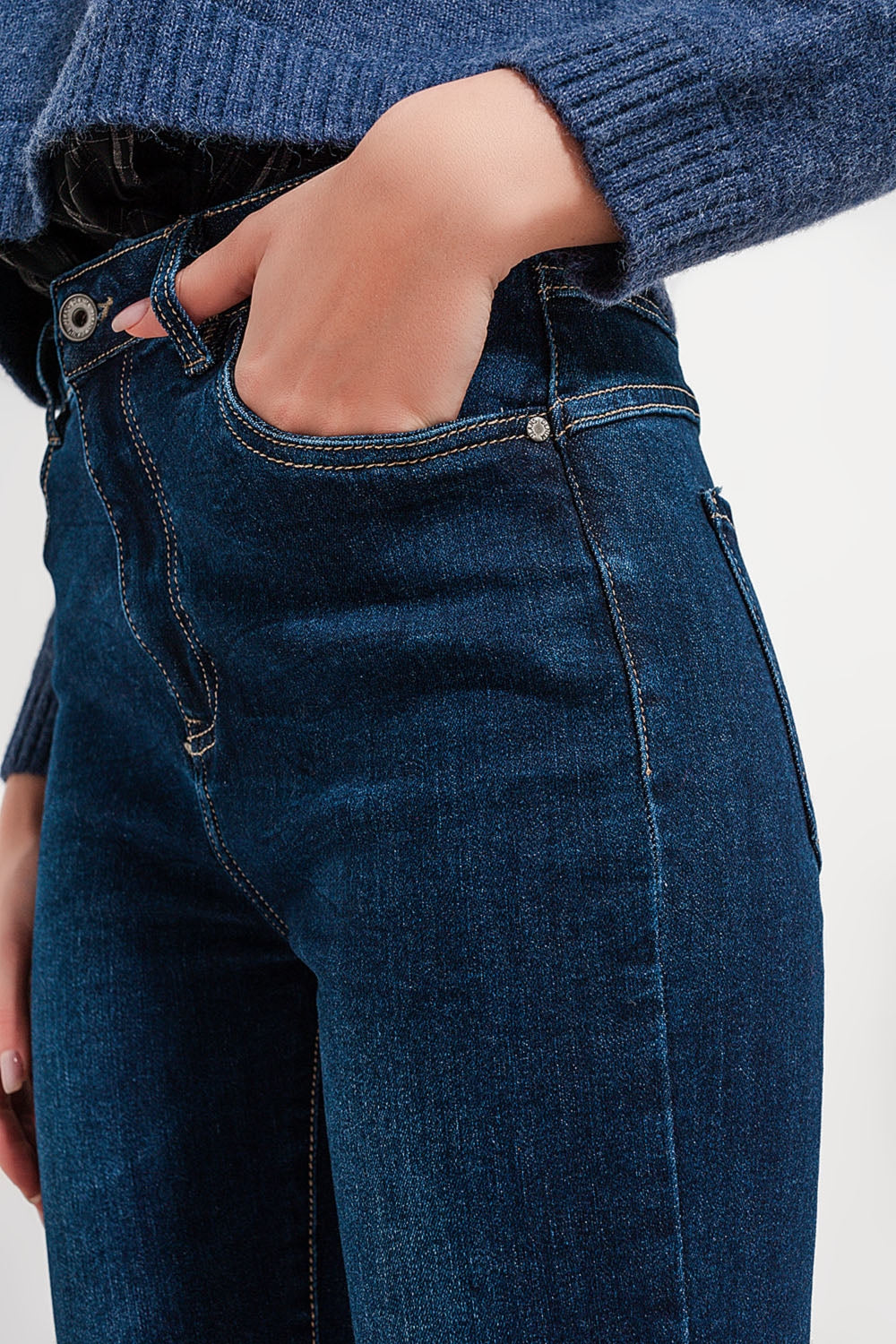 Calças de ganga skinny de cintura alta em azul escuro
