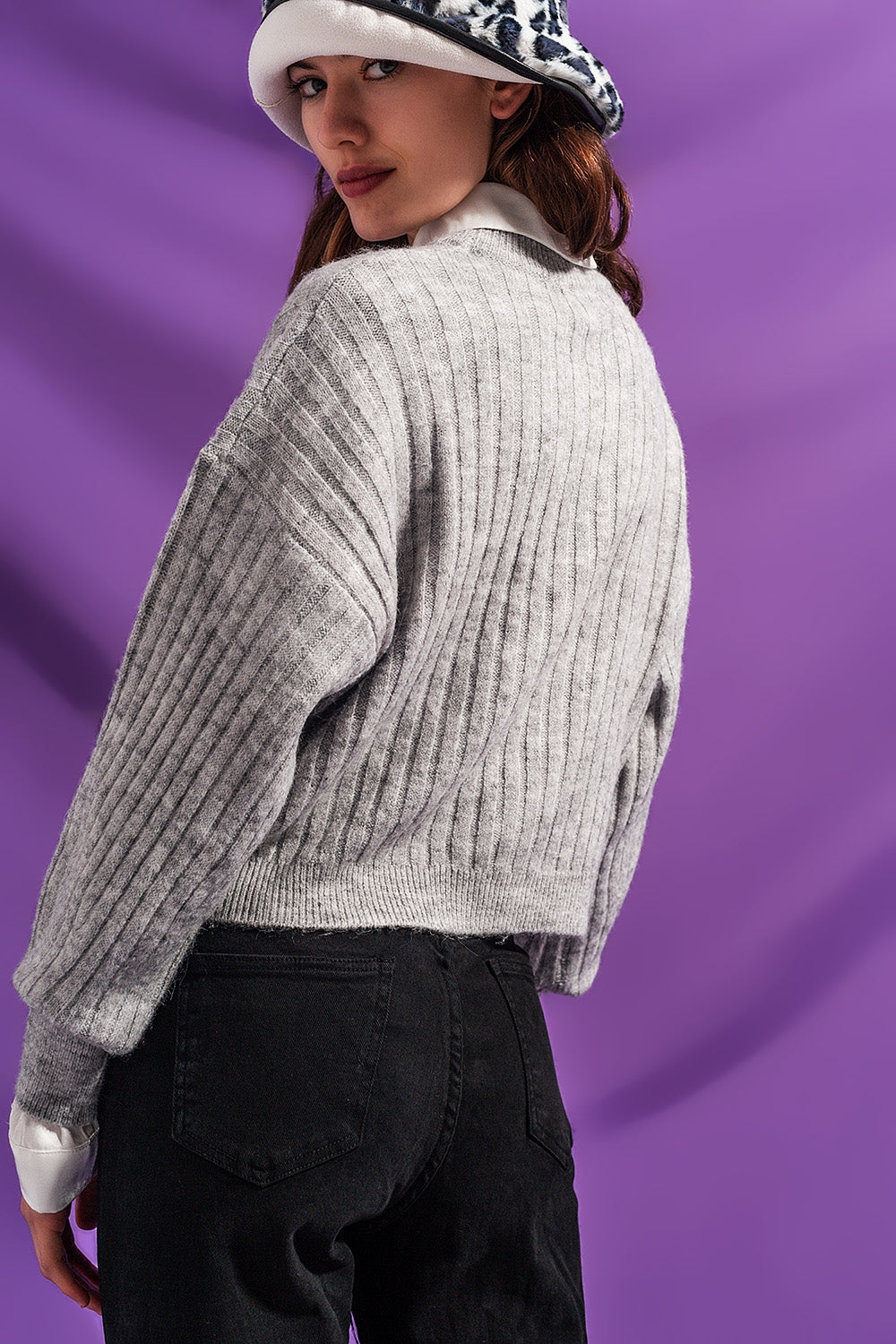 Camisola com nervuras nervuradas cinzento
