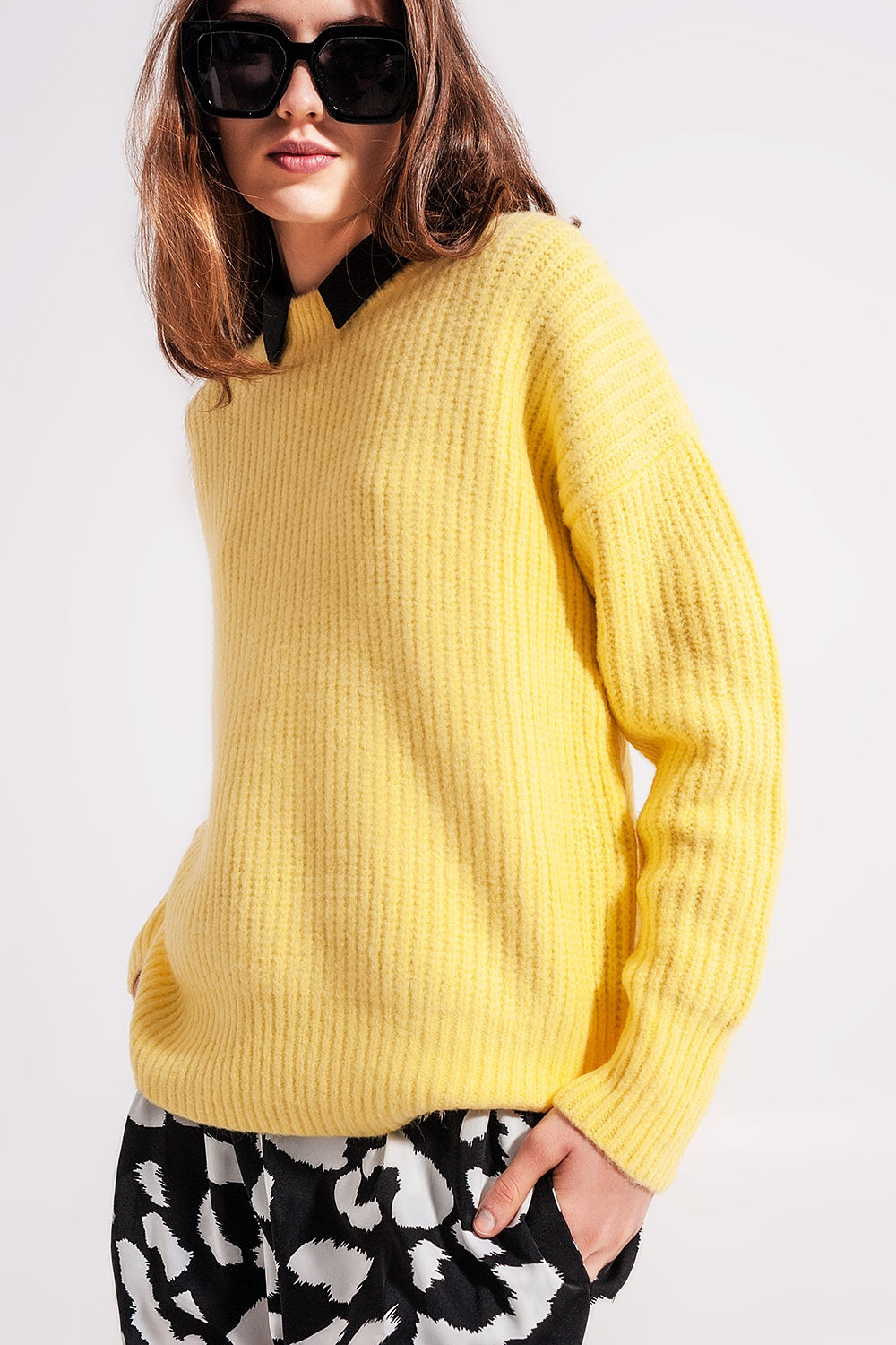 Camisola de malha de costela em amarelo