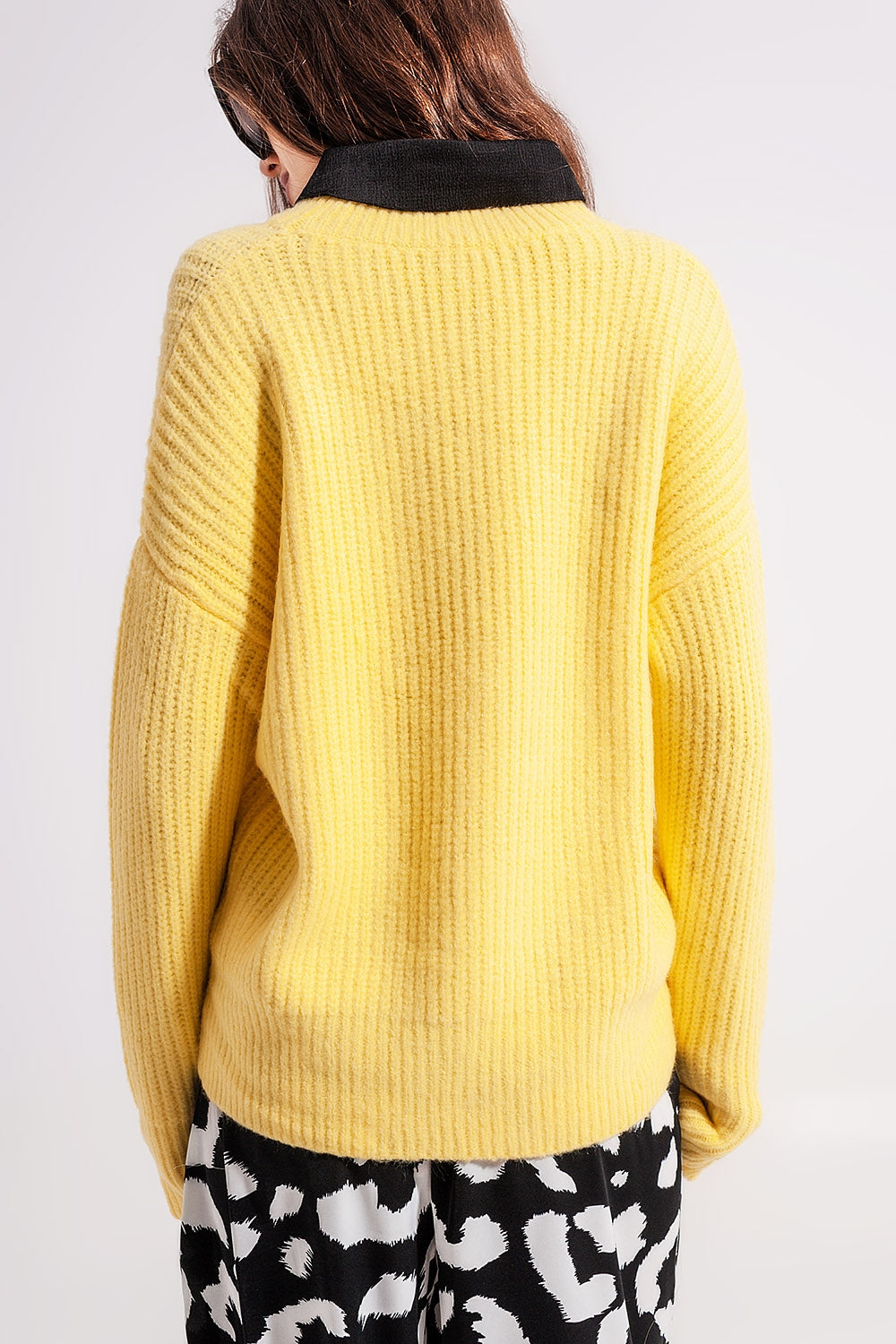 Camisola de malha de costela em amarelo