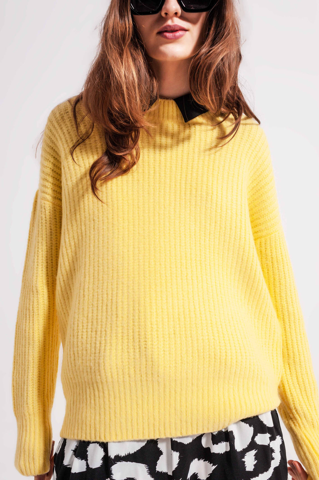 Camisola de malha de costela em amarelo