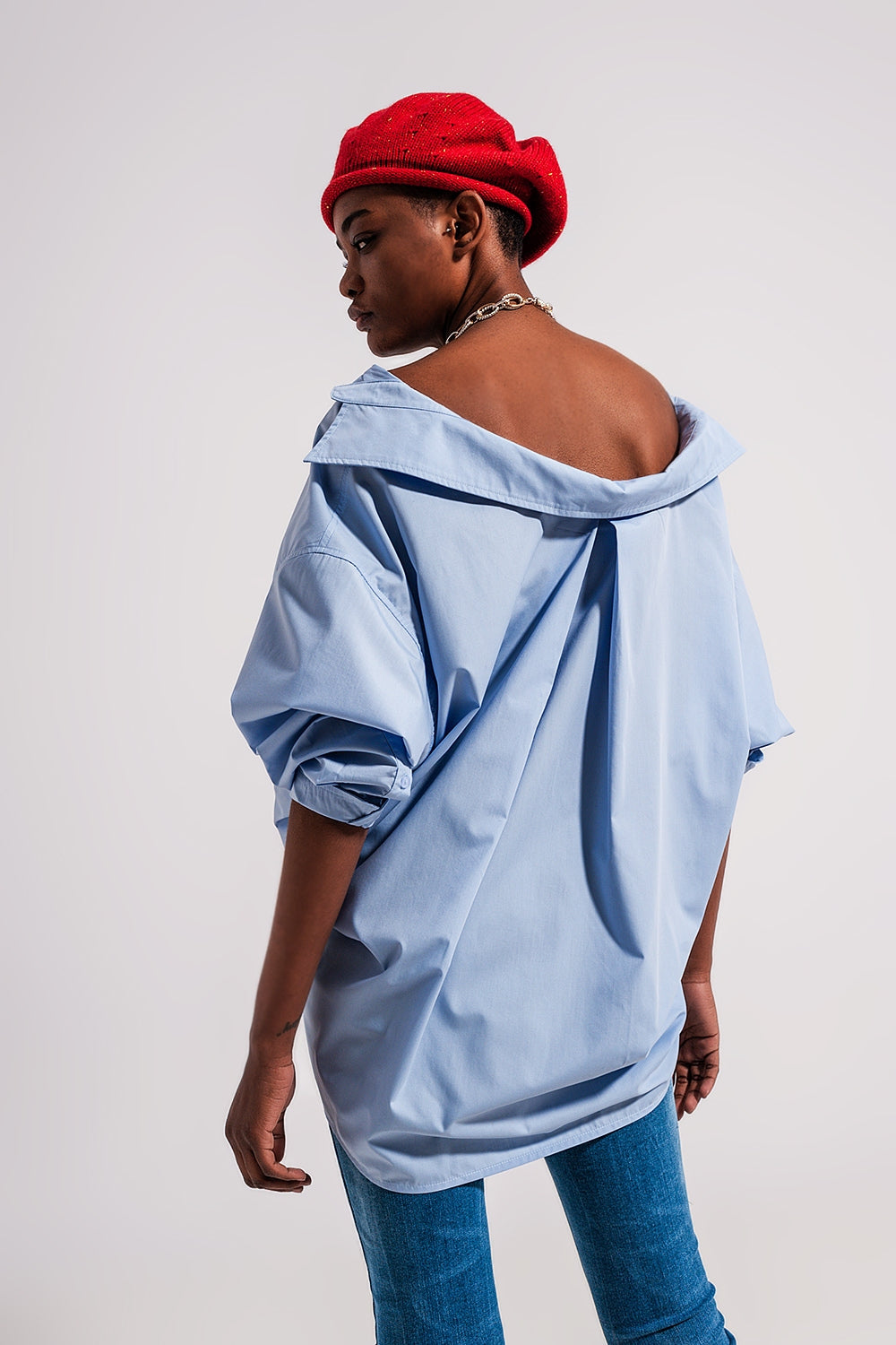 Camisa poplin azul com um corte largo