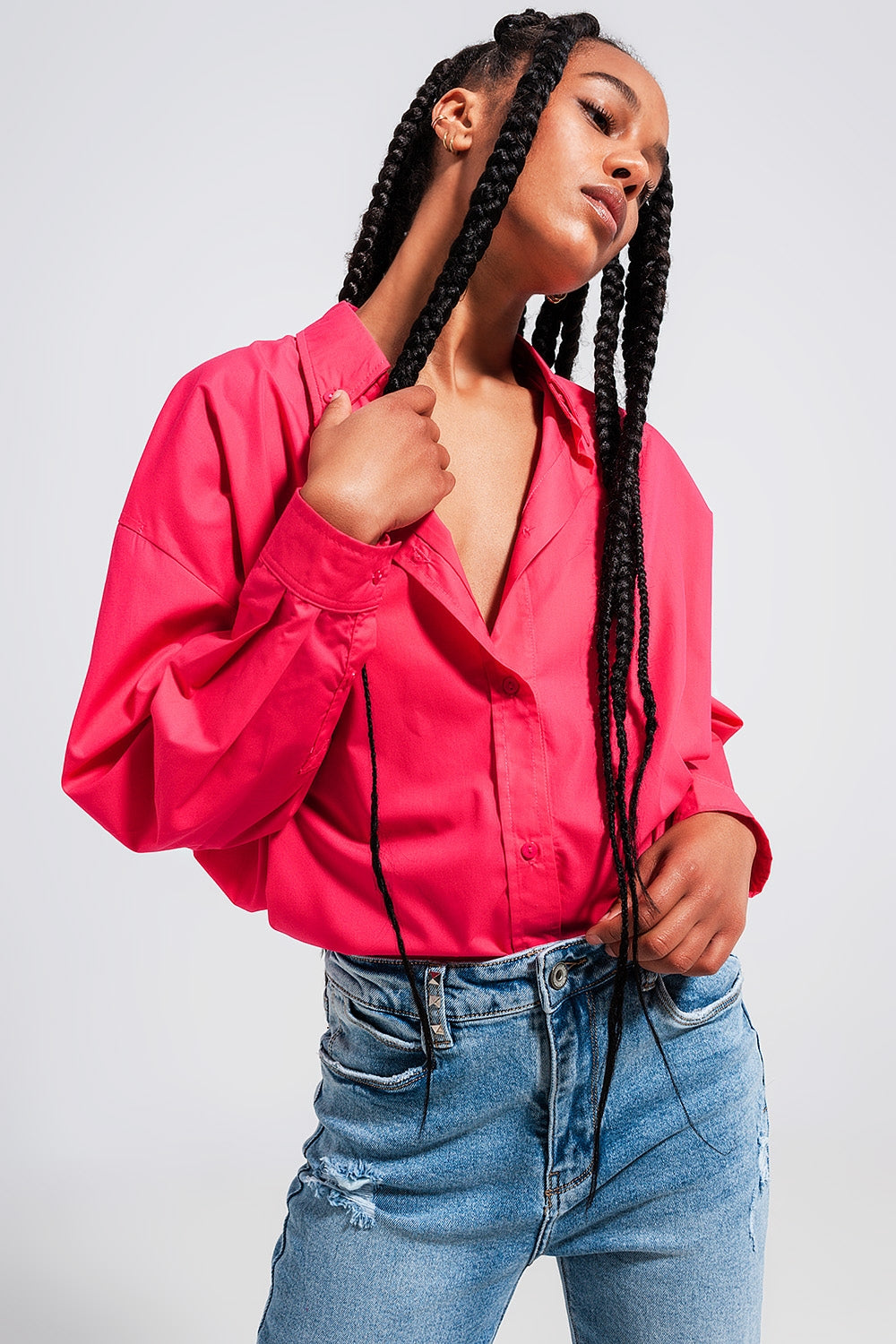 Camisa Fuchsia com botões da frente
