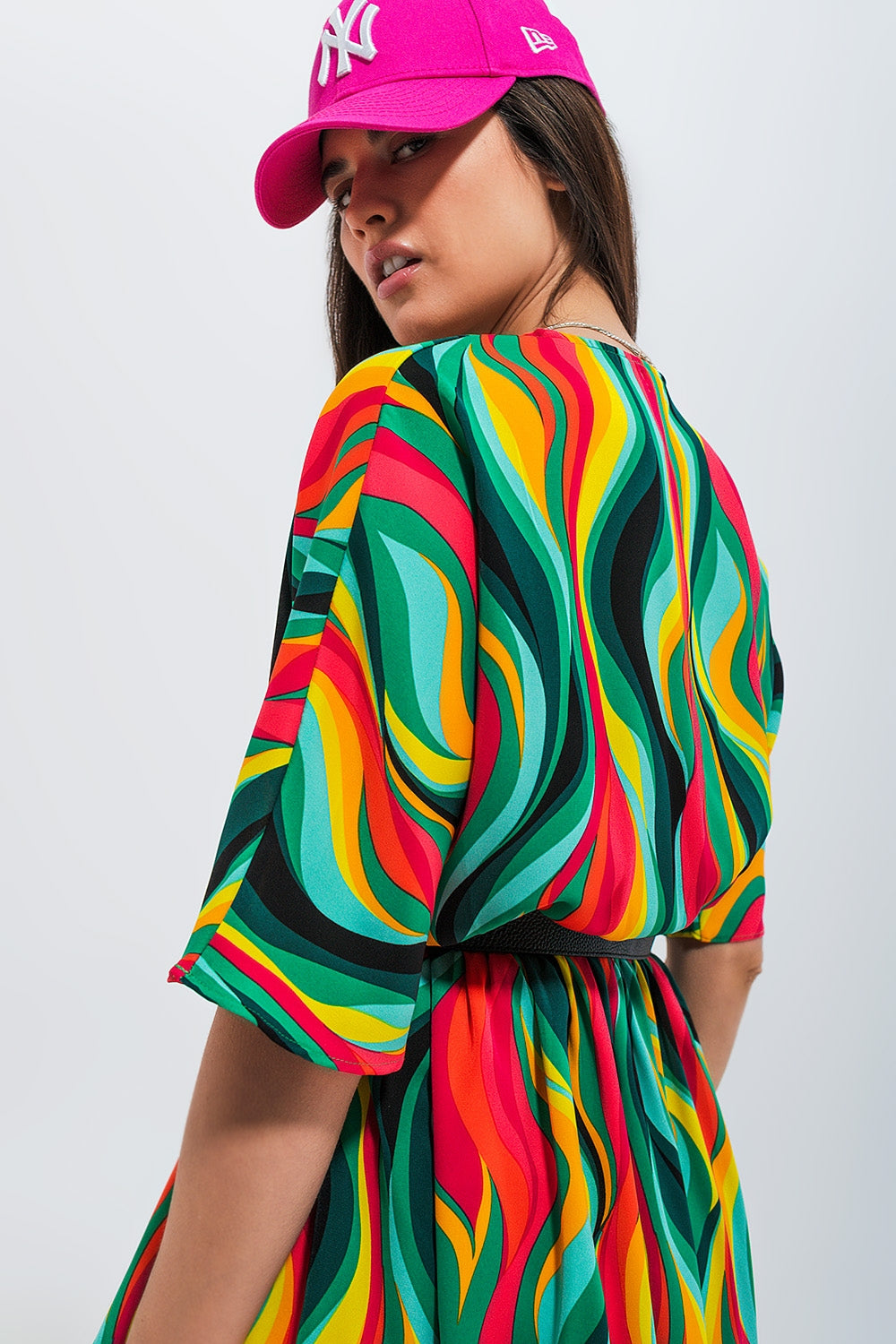 Vestido de camisa com estampa de redemoinho abstracta em verde
